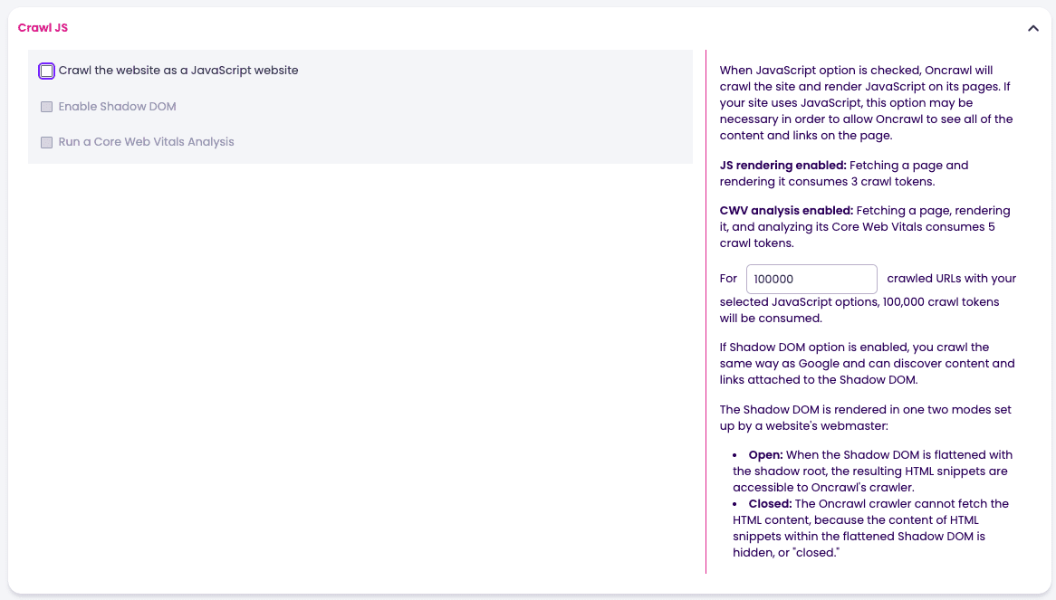 Crawl configuration without JS