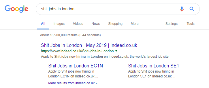 search query shit jobs in london