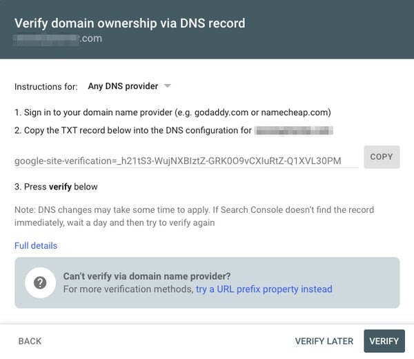verify domain via dns