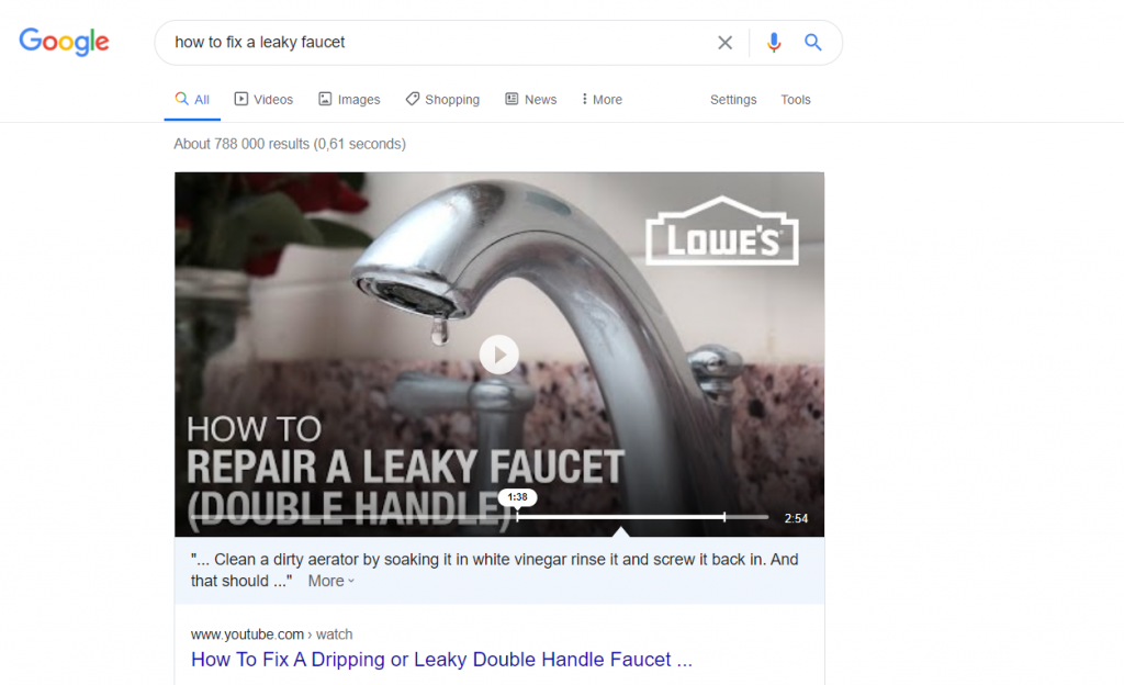 Google displays a video at the very top of the page