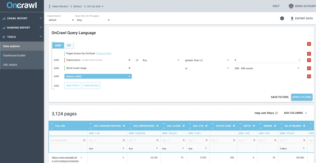 data explorer oncrawl