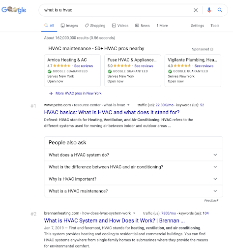 SERP for “what is a hvac”
