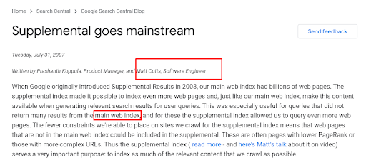 An explanation from Google, for Supplemental Index