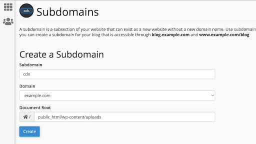 Creating a subdomain named cdn.example.com