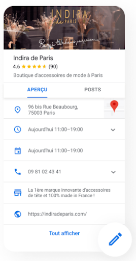 La fiche Établissement Google My Business