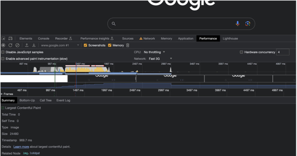 Google LCP on Fast 3G