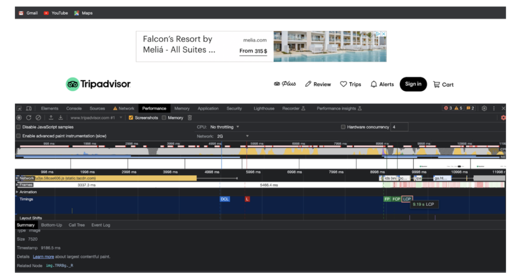 Tripadvisor LCP on 2G