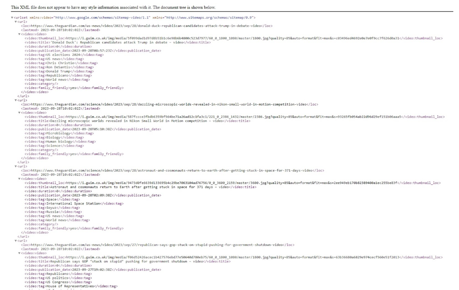 Guardian newspaper’s video sitemap