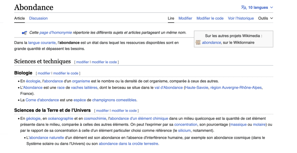 Abondance Wikipedia