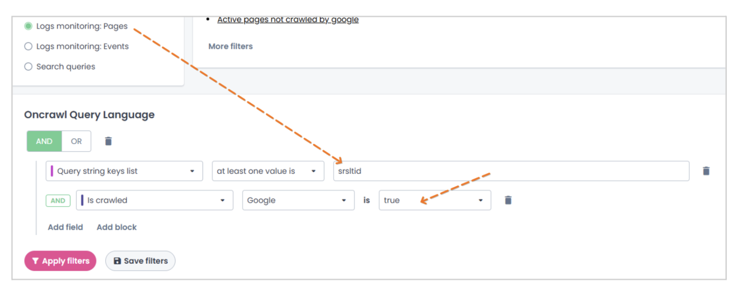 Oncrawl filters_srsltid analysis 1