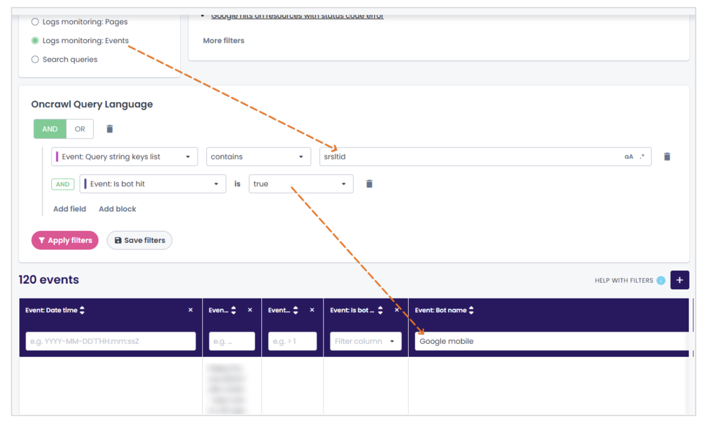 Oncrawl filters_srsltid analysis 2