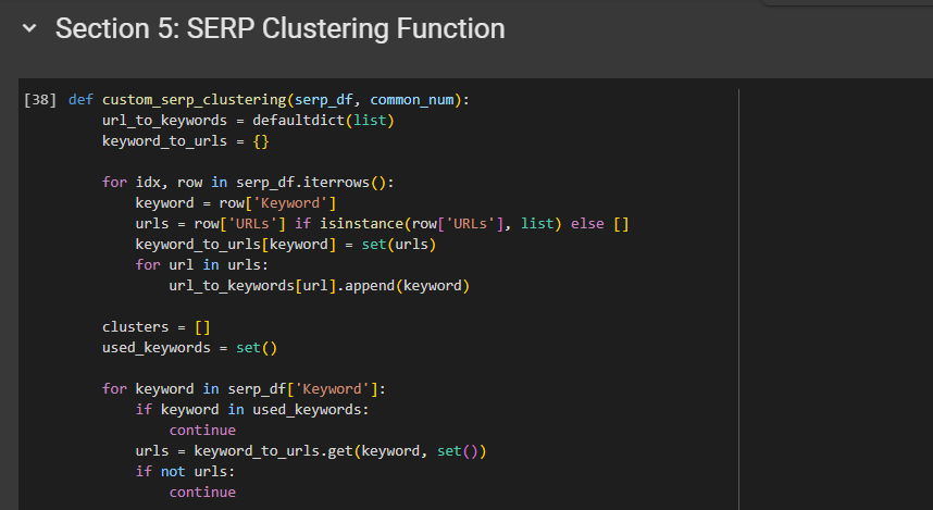 section 05 - SERP clustering function