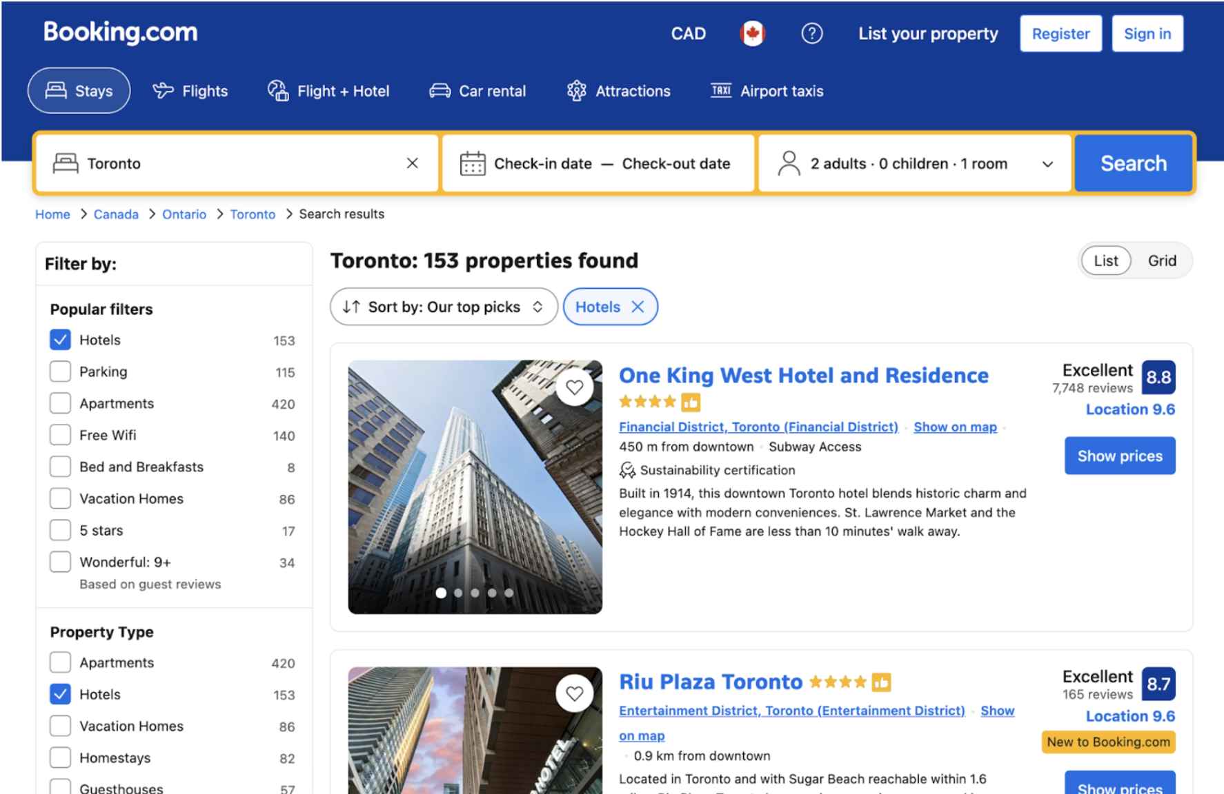 Booking faceted navigation Booking faceted navigation