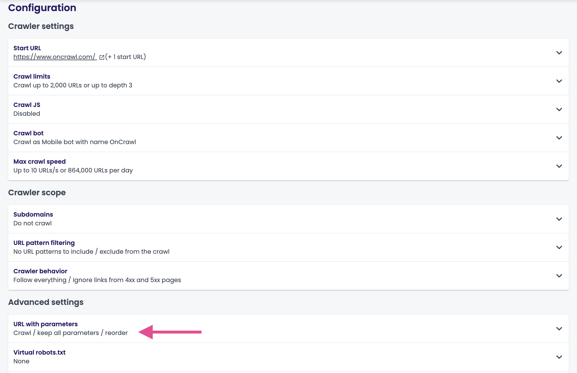 Oncrawl_crawl parameters Oncrawl_crawl parameters