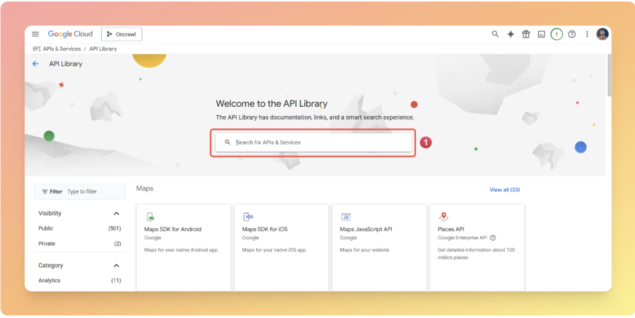 Enabling required APIs step 1 Enabling required APIs step 1