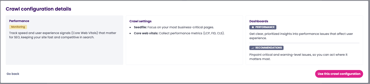 Performance Lens crawl configuration