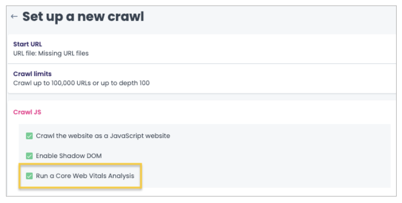 Performance Lens_set up a new crawl