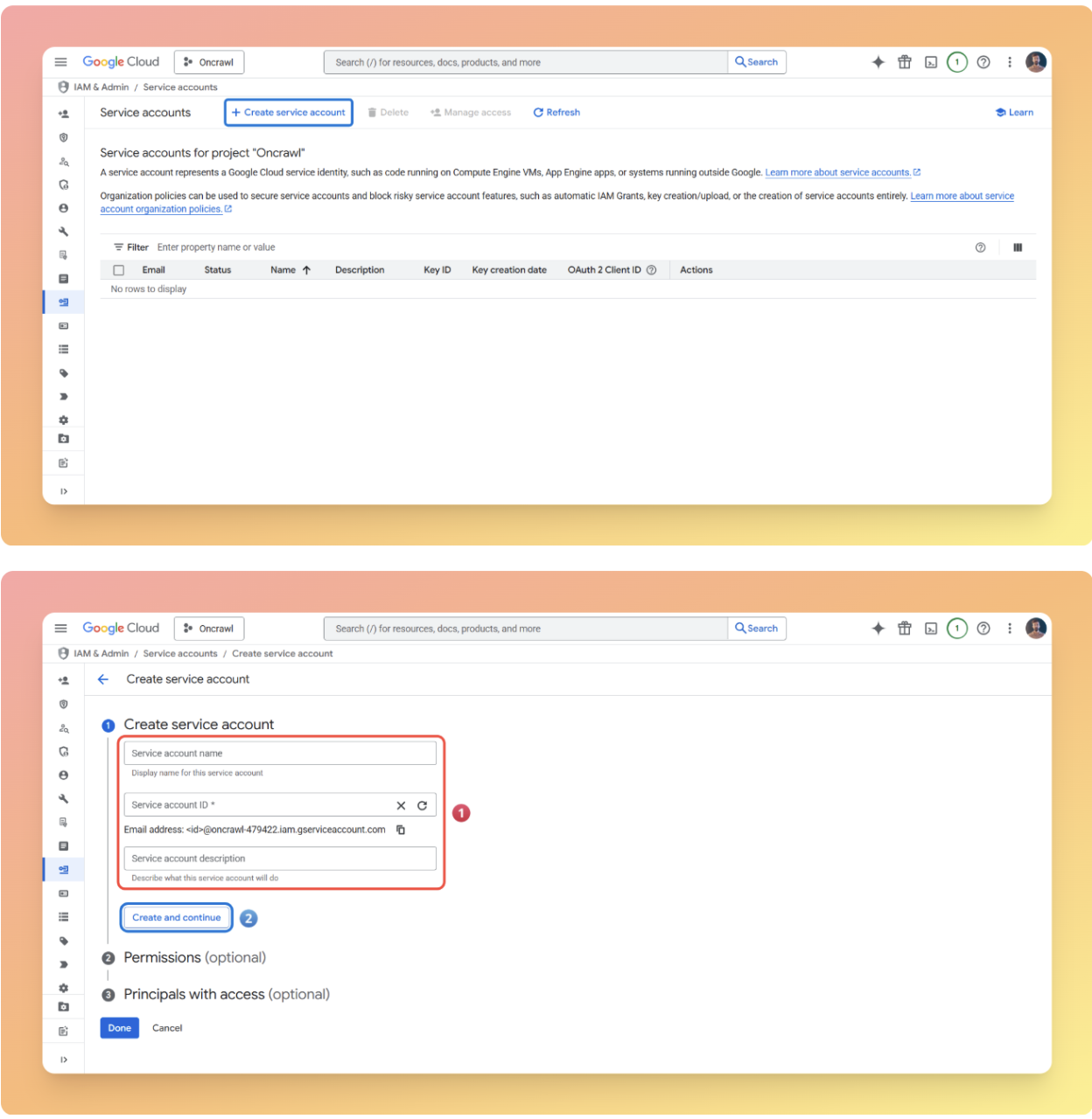 Service account steps 1 & 2 Service account steps 1 & 2