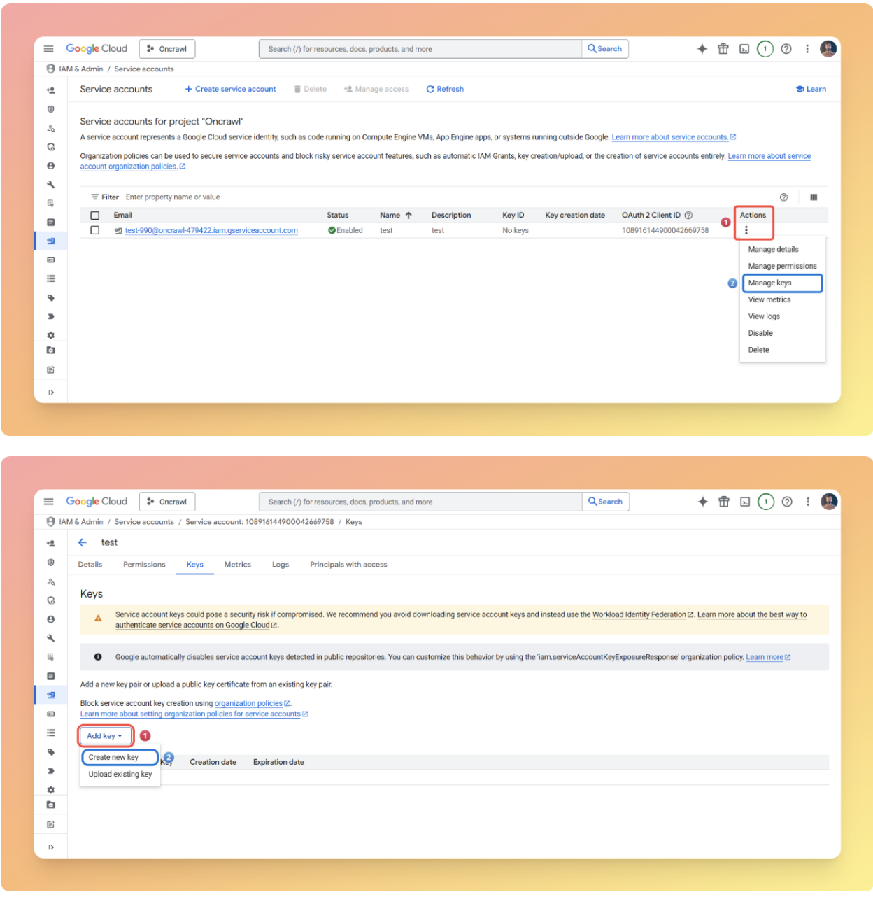 Service account steps 4 & 5 Service account steps 4 & 5