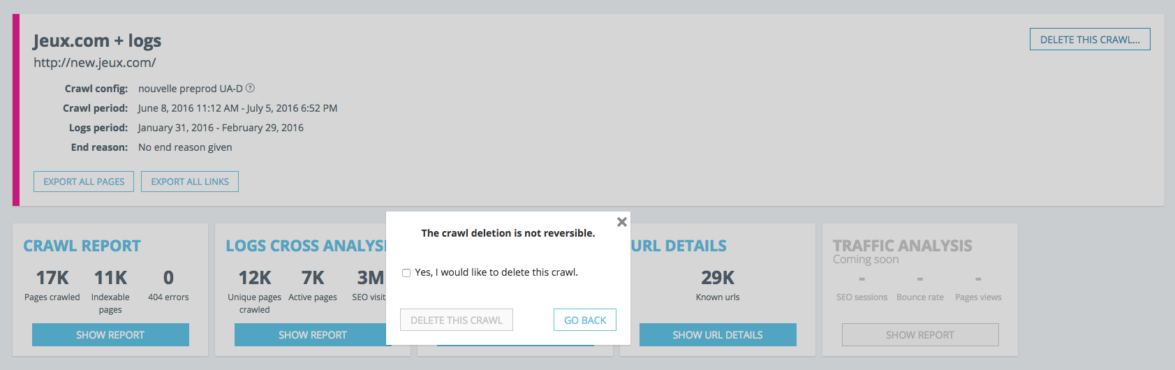 how to delete crawl