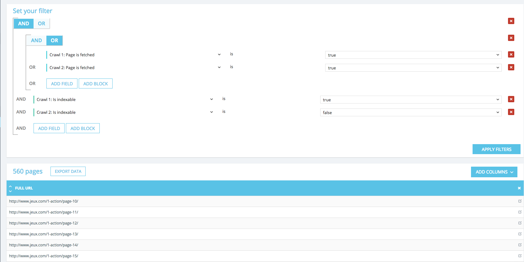 indexaibility data explorer oncrawl